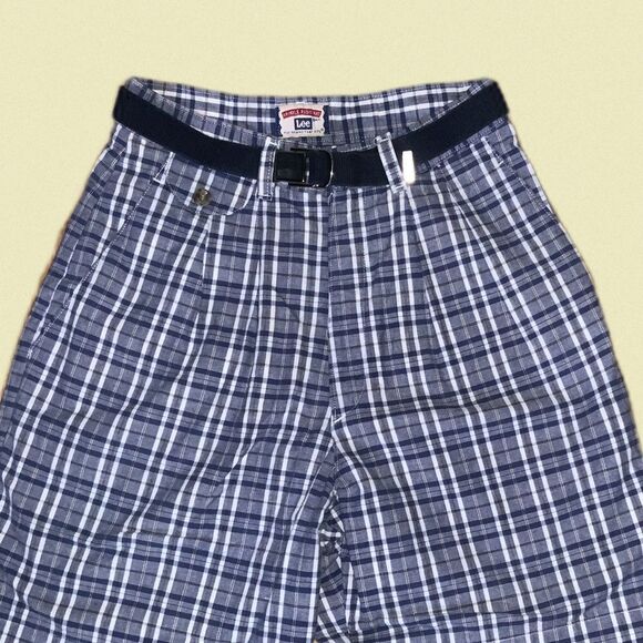 vintage 90s lee shorts plaid high rise made in usa‎ pet 8 blue tartan check - Picture 2 of 6